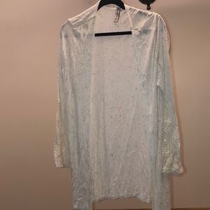 White cardigan with black speckles